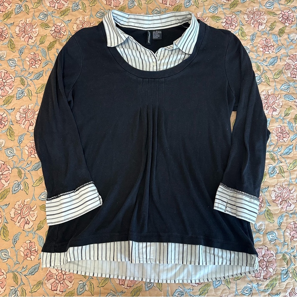 Vintage Y2K Black & White Striped Layered Women's Top